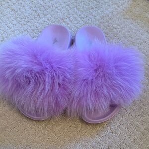 Real Fox Fur Trimmed Slides sz 7